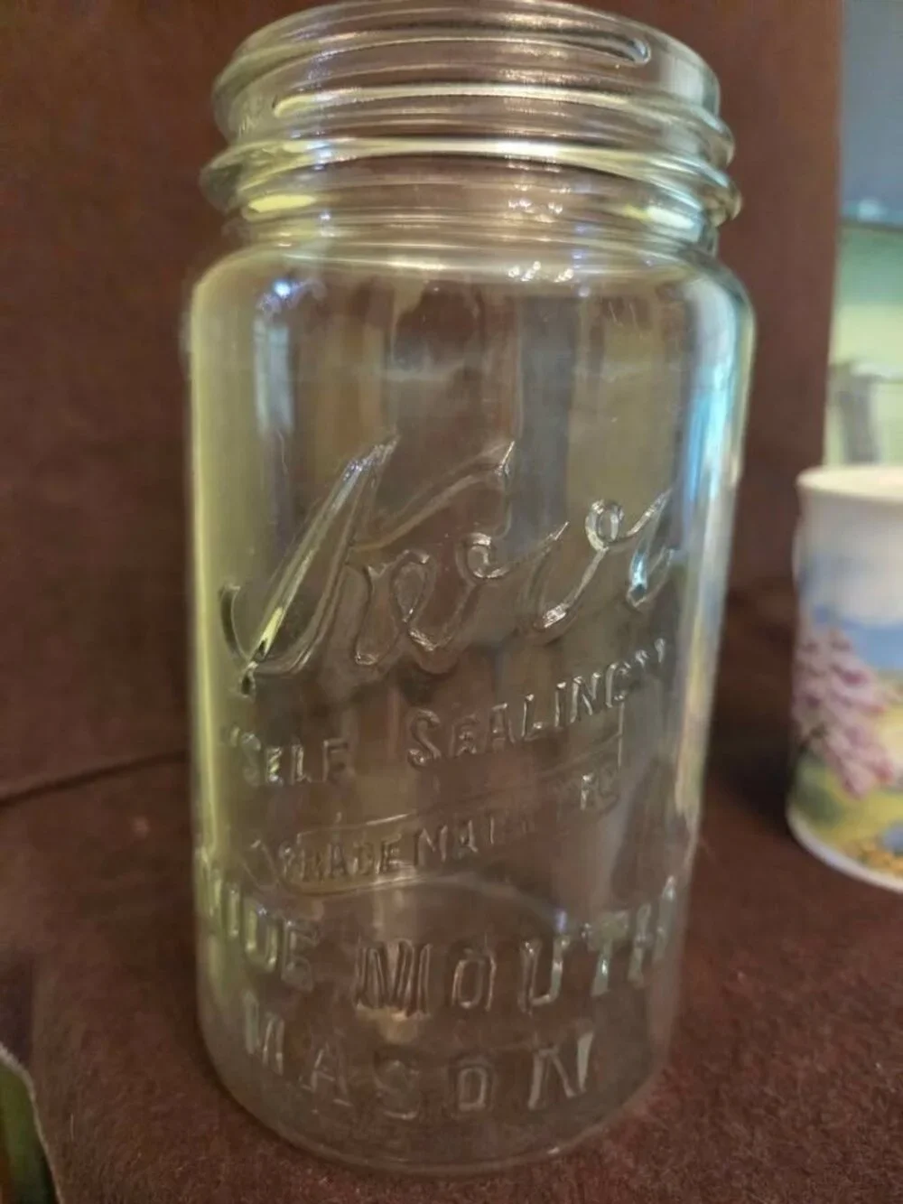 Kerr Self‎ Sealing Wide mouth canning jar 1940s with Zinc Ring & Glass Ball Flat